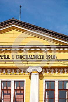 Architectural details, facade of the building of the 1 Decembrie 1918 University, Alba Iulia, Romania, 2021