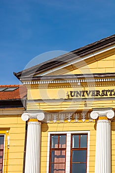 Architectural details, facade of the building of the 1 Decembrie 1918 University, Alba Iulia, Romania, 2021 photo