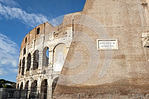 Architectural details of the facade of the Colosseum Coliseum or Flavian Amphitheatre, ancient Roman amphitheater Rome, Italy