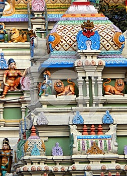Architectural details of Hindu Temple tower or Gopuram photo
