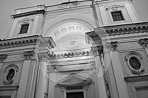 Architectural details of a historic building with lighting