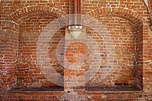 Architectural details of Holstentor gate, Lubeck, Germany.