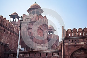 Architectural details of Lal Qila - Red Fort situated in Old Delhi, India, View inside Delhi Red Fort the famous Indian landmarks