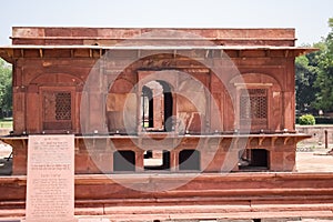 Architectural details of Lal Qila - Red Fort situated in Old Delhi, India, View inside Delhi Red Fort the famous Indian landmarks