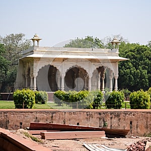 Architectural details of Lal Qila - Red Fort situated in Old Delhi, India, View inside Delhi Red Fort the famous Indian landmarks