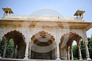 Architectural details of Lal Qila - Red Fort situated in Old Delhi, India, View inside Delhi Red Fort the famous Indian landmarks