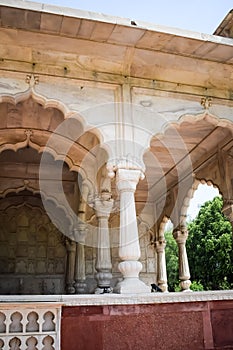 Architectural details of Lal Qila - Red Fort situated in Old Delhi, India, View inside Delhi Red Fort the famous Indian landmarks