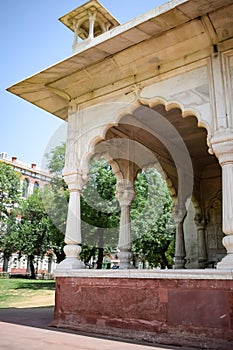 Architectural details of Lal Qila - Red Fort situated in Old Delhi, India, View inside Delhi Red Fort the famous Indian landmarks