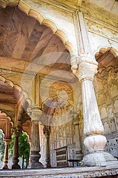 Architectural details of Lal Qila - Red Fort situated in Old Delhi, India, View inside Delhi Red Fort the famous Indian landmarks