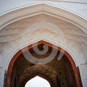 Architectural details of Lal Qila - Red Fort situated in Old Delhi, India, View inside Delhi Red Fort the famous Indian landmarks