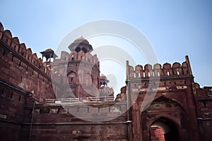 Architectural details of Lal Qila - Red Fort situated in Old Delhi, India, View inside Delhi Red Fort the famous Indian landmarks