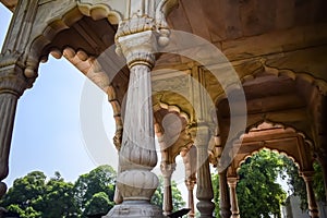 Architectural details of Lal Qila - Red Fort situated in Old Delhi, India, View inside Delhi Red Fort the famous Indian landmarks