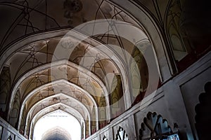 Architectural details of Lal Qila - Red Fort situated in Old Delhi, India, View inside Delhi Red Fort the famous Indian landmarks