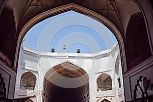 Architectural details of Lal Qila - Red Fort situated in Old Delhi, India, View inside Delhi Red Fort the famous Indian landmarks