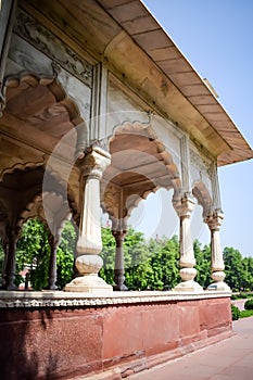 Architectural details of Lal Qila - Red Fort situated in Old Delhi, India, View inside Delhi Red Fort the famous Indian landmarks