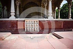 Architectural details of Lal Qila - Red Fort situated in Old Delhi, India, View inside Delhi Red Fort the famous Indian landmarks