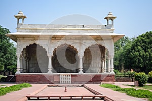 Architectural details of Lal Qila - Red Fort situated in Old Delhi, India, View inside Delhi Red Fort the famous Indian landmarks