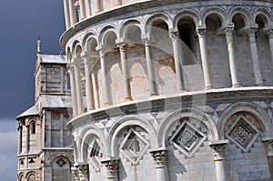 Architectural details of the Leaning Tower of Pisa Tuscany Italy