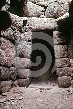 Architectural details made by the Chavin culture of Huantar.peru archaeological site