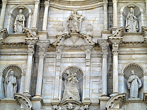 Architectural details of the medieval facade of the Saint Mary cathedral of the Gerona city