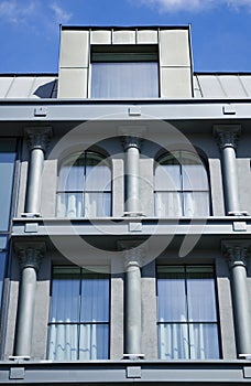 Architectural details of modern hotel building.