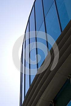 Architectural details of modern office building with reflections