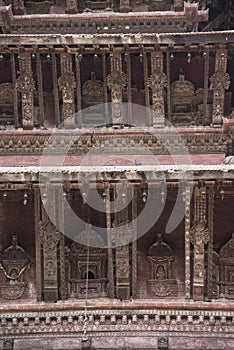 Architectural details of Nyatpola Temple in Bhaktapur Durbar Square, Nepal