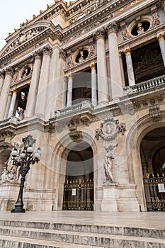 Architectural details of Opera National de Paris. Grand Opera Garnier Palace is famous neo-baroque building in Paris