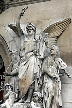 Architectural details of Opera National de Paris: Lyrical Drama Facade sculpture by Perraud