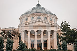 Architectural details of the Romanian Athenaeum  in Bucharest, Romania