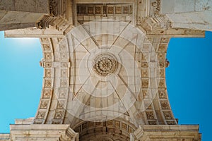 Architectural Details Of Rua Augusta Arch In Lisbon City Of Portugal photo