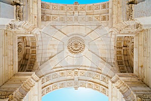 Architectural Details Of Rua Augusta Arch In Lisbon City Of Portugal photo
