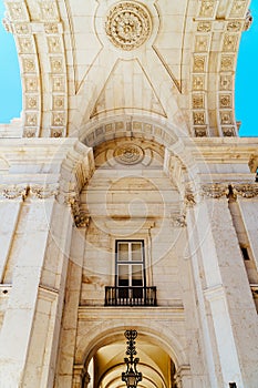 Architectural Details Of Rua Augusta Arch In Lisbon City Of Portugal