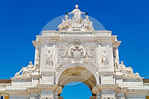 Architectural Details Of Rua Augusta Arch In Lisbon City Of Portugal photo