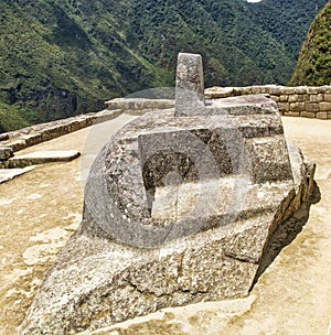 Architectural details of a stone house in the beautiful archaeological site of Machu Picchu in Peru