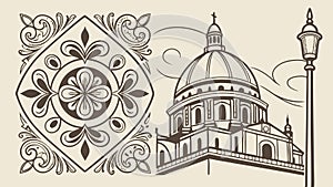 Architectural Dome Building Tile Art, vector design Generative AI