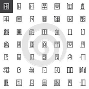 Architectural doors outline icons set