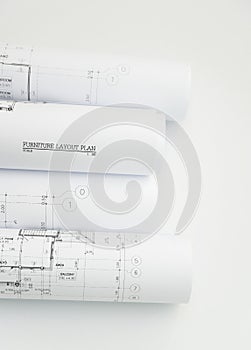 Architectural drawing paper rolls of a dwelling for construction