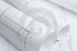Architectural drawing paper rolls of a dwelling for construction