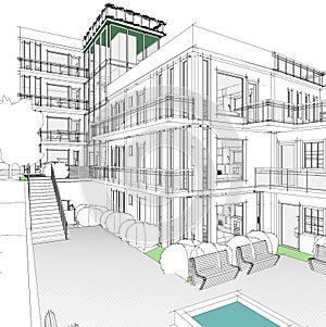 Architectural drawing and perspective