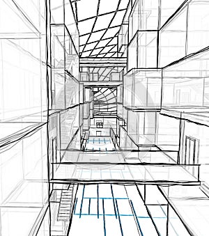 Architectural drawing and perspective