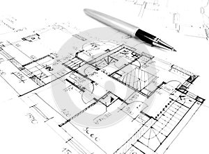 architectural drawing plan of house project - architecture, engineering and real estate styled concept