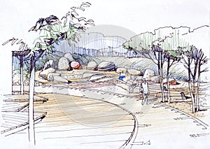 Architectural drawing rock garden