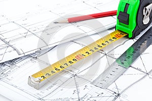 Architectural drawings and measurement tools