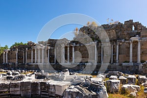 Architectural elements of ancient Nymphaeum in Side, Turkey