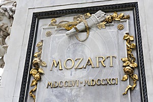 Architectural elements of the Mozart monument created in 1896 in Vienna