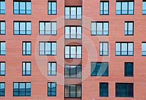 Architectural Exterior Detail of Residential Apartment Building with Brick Facade