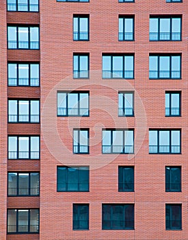 Architectural Exterior Detail of Residential Apartment Building with Brick Facade