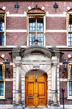 Architectural exterior details of the Binnenhof parliament building, The Hague (Den Haag), Netherlands