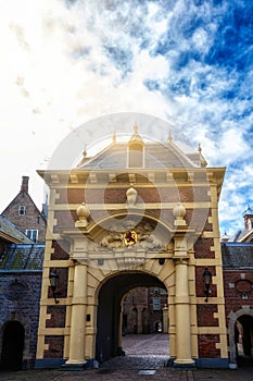 Architectural exterior details of the Binnenhof parliament building, The Hague (Den Haag), Netherlands